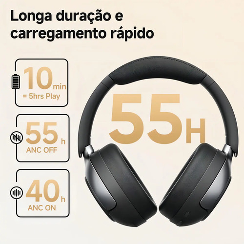 Headset QCY H3 Pro ANC 50dB Bluetooth 5.4 Multiponto 55h Cor Preto
