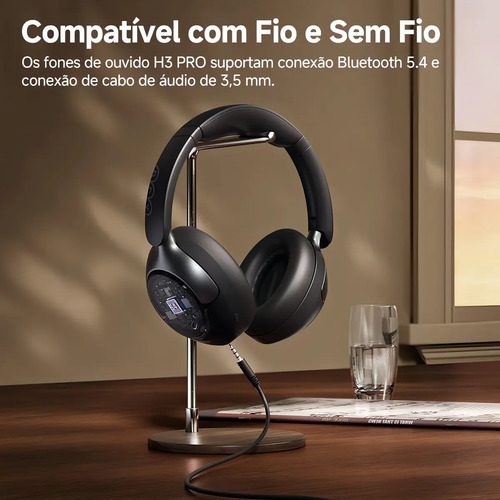 Headset QCY H3 Pro ANC 50dB Bluetooth 5.4 Multiponto 55h Cor Preto