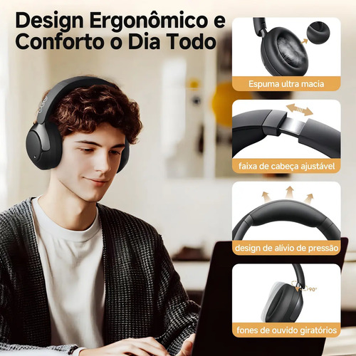 Headset QCY H3 Pro ANC 50dB Bluetooth 5.4 Multiponto 55h Cor Preto