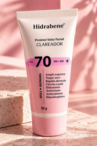 Hidrabene Protetor facial Solar FPS 70 Toque Seco Antissinais Clareia a pele 50g
