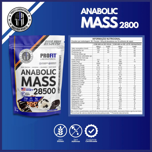 Hipercalórico Anabolic Mass 28500 3kg Profit Labs Cookies And Cream