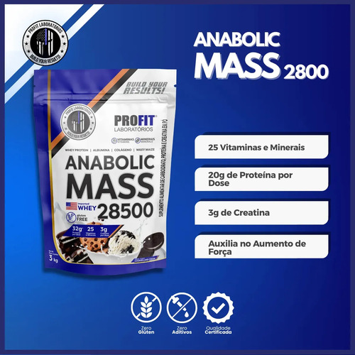 Hipercalórico Anabolic Mass 28500 3kg Profit Labs Cookies And Cream
