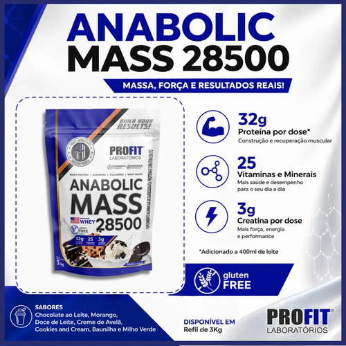 Hipercalórico Anabolic Mass 28500 3kg Profit Labs Cookies And Cream