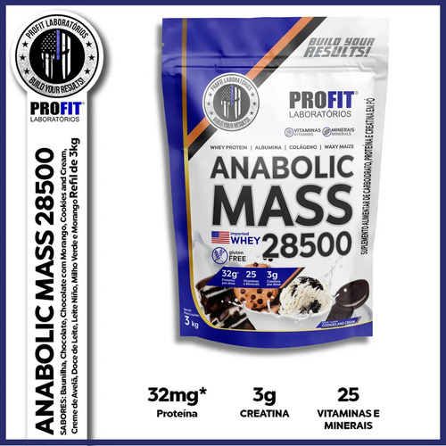 Hipercalórico Anabolic Mass 28500 3kg Profit Labs Cookies And Cream