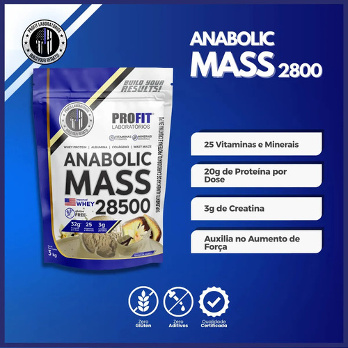 Hipercalórico Anabolic Mass 28500 3kg Profit Labs Sabor Baunilha