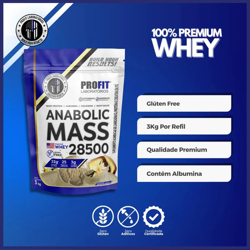 Hipercalórico Anabolic Mass 28500 3kg Profit Labs Sabor Baunilha