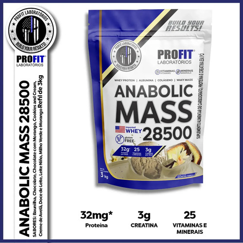 Hipercalórico Anabolic Mass 28500 3kg Profit Labs Sabor Baunilha