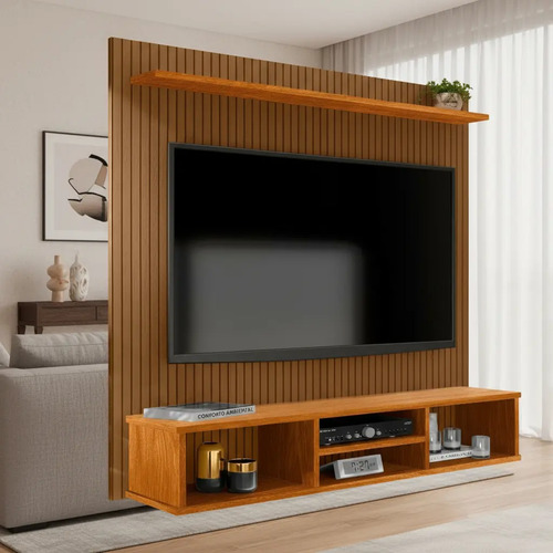 Home painel simples tv 50 pol sala suspenso com nicho e prat