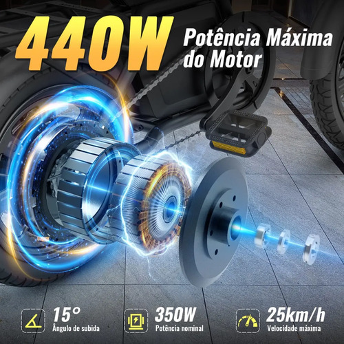 Honeywhale B20 Bicicleta Elétrica, 440w-35km-25km/h-120kg, Scooter Motor-ebike-adulto-bike-autonomia-velocidade Máxima-carga-honey Whale-fat-dobravel, 14 Aro, Freios A Disco Dianteiros E Traseiros