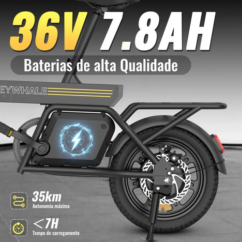 Honeywhale B20 Bicicleta Elétrica, 440w-35km-25km/h-120kg, Scooter Motor-ebike-adulto-bike-autonomia-velocidade Máxima-carga-honey Whale-fat-dobravel, 14 Aro, Freios A Disco Dianteiros E Traseiros