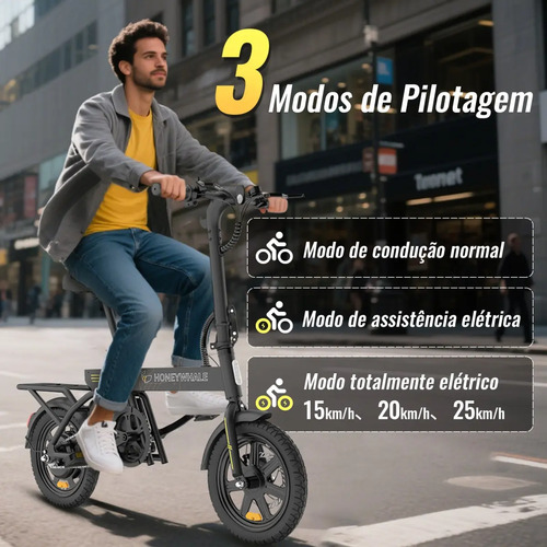 Honeywhale B20 Bicicleta Elétrica, 440w-35km-25km/h-120kg, Scooter Motor-ebike-adulto-bike-autonomia-velocidade Máxima-carga-honey Whale-fat-dobravel, 14 Aro, Freios A Disco Dianteiros E Traseiros