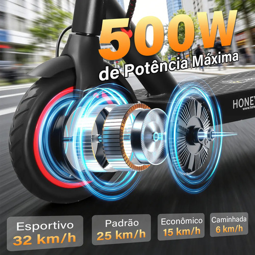 HONEYWHALE M2 Pro Patinete Elétrico Adulto, 500W Scooter Elétrica, Velocidade Máxima de 32 KM/H, 22 KM de Autonomia, Honey Whale Patinete Juvenil com Controle de Aplicativo Bluetooth