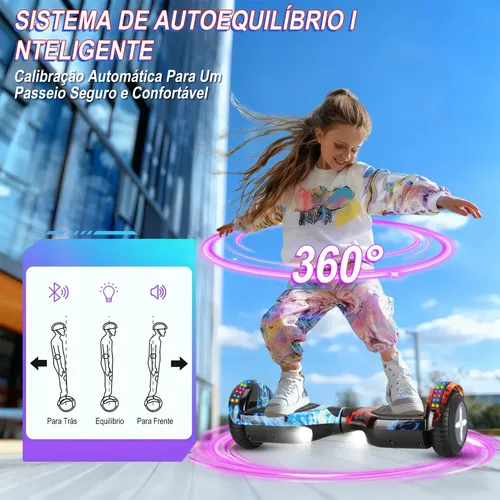 Hoverboard Elétrico Skate Kit Acessórios Com Bluetooth E Led