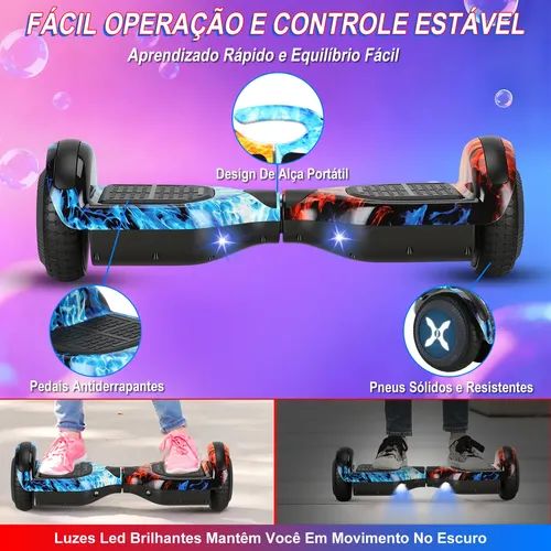 Hoverboard Elétrico Skate Kit Acessórios Com Bluetooth E Led