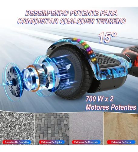 Hoverboard Elétrico Skate Kit Acessórios Com Bluetooth E Led