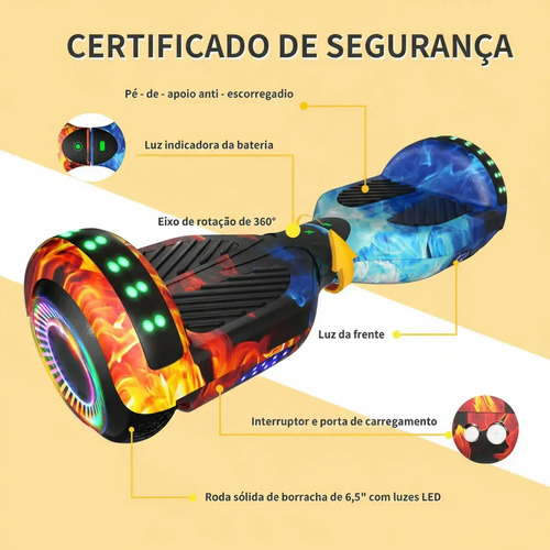Hoverboard Elétrico Skate Overboard Bluetooth Cor Fogo Gelo Azul