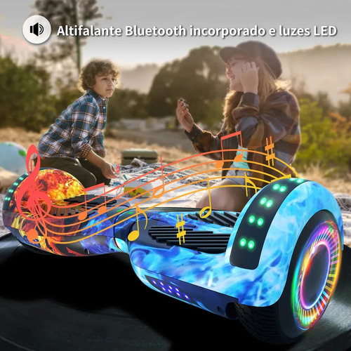 Hoverboard Elétrico Skate Overboard Bluetooth Cor Fogo Gelo Azul