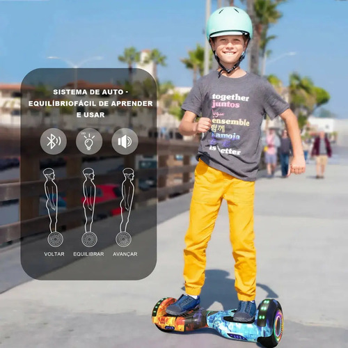 Hoverboard Elétrico Skate Overboard Bluetooth Cor Fogo Gelo Azul