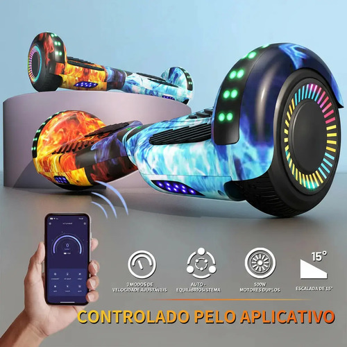 Hoverboard Elétrico Skate Overboard Bluetooth Cor Fogo Gelo Azul