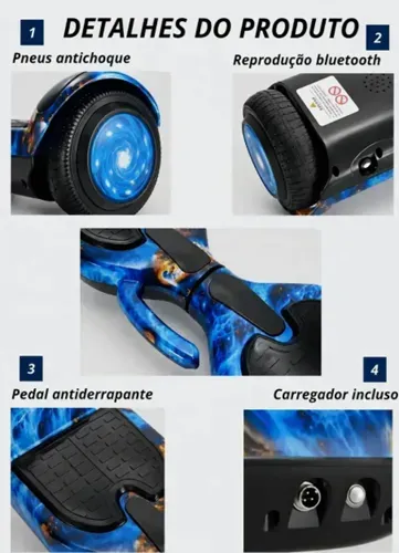 Hoverboard Overboard Skate Elétrico 6.5 Bluetooth Com Led
