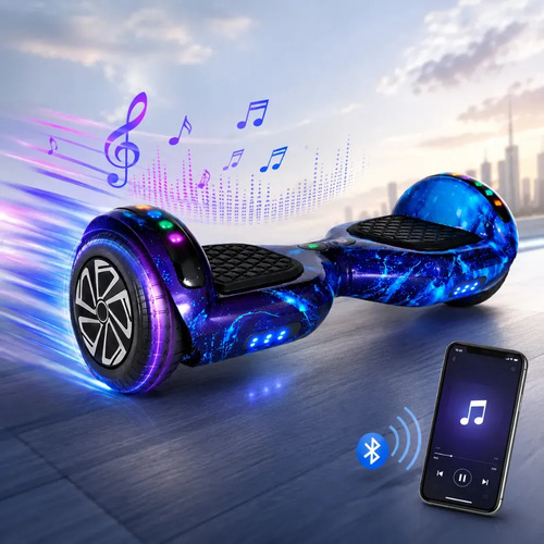 Hoverboard skate eletrico 65 com led bluetooth para crianca