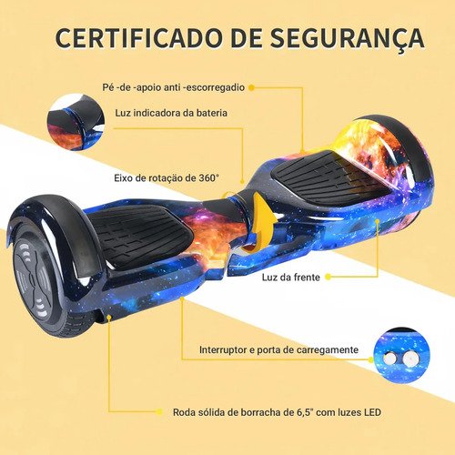 Hoverboard Skate Elétrico 6.5 Polegadas Com Led E Bluetooth Céu Estrelado Tricolor