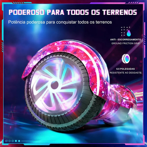 Hoverboard Skate Elétrico Roxo 6,5 Polegadas Bluetooth Cores
