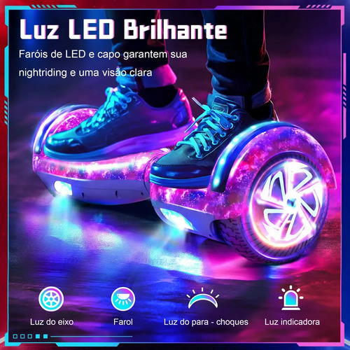 Hoverboard Skate Elétrico Roxo 6,5 Polegadas Bluetooth Cores