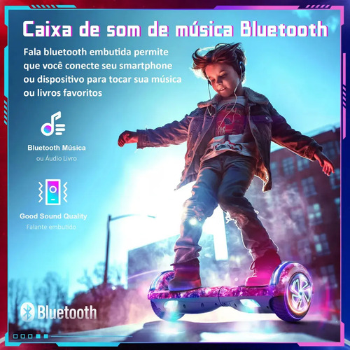 Hoverboard Skate Elétrico Roxo 6,5 Polegadas Bluetooth Cores