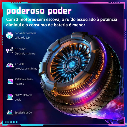 Hoverboard Skate Elétrico Roxo 6,5 Polegadas Bluetooth Cores