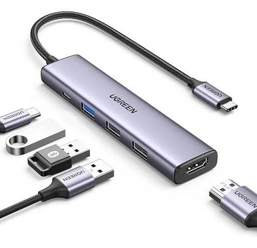 Hub 5 em 1 ugreen usb c para 3 usb hdmi 4k tipo c 100w