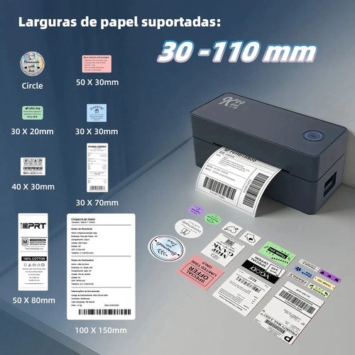 Impressora De Etiquetas Térmica Bluetooth USB Até 110mm Gold Care Bivolt Portátil Para Código De Barras Guias De Envios PDF ERP