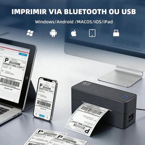 Impressora De Etiquetas Térmica Bluetooth USB Até 110mm Gold Care Bivolt Portátil Para Código De Barras Guias De Envios PDF ERP
