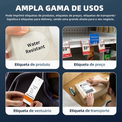 Impressora De Etiquetas Térmica Bluetooth USB Até 110mm Gold Care Bivolt Portátil Para Código De Barras Guias De Envios PDF ERP