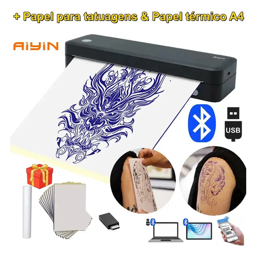 Impressora e de tatuagem a4 2en1 bluetooth papel a4 papel de