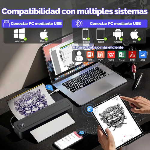 Impressora E De Tatuagem A4 2en1 Bluetooth + Papel A4 + Papel de Tatuagem Portátil 203DPI 127V/220V USB Portátil Impressora Para Tatuagem Tatto Ios Android Windows App Térmica PDF WORD EXCEL Sem Fio