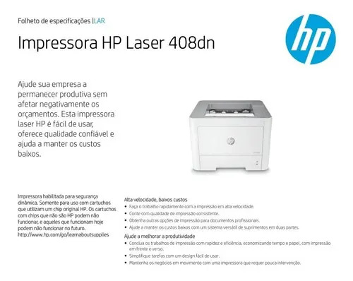 Impressora Hp Laserjet M408dn Laser Mono 110v - 7uq75a Cor Branco