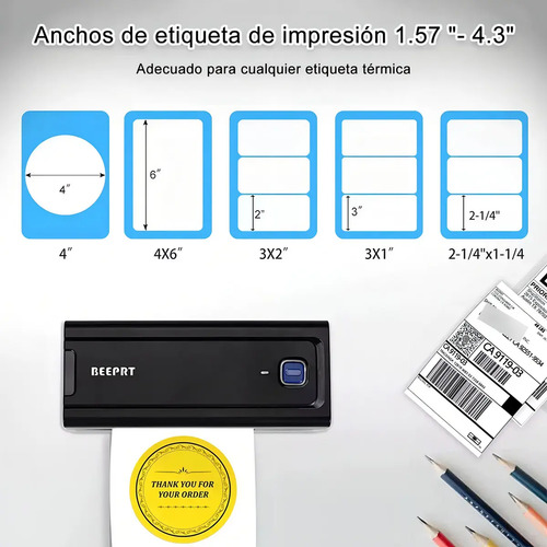 Impressora Térmica Bluetooth USB 110mm Código De Barras E Etiquetas + Suporte + Etiqueta Adesivas 10 X 15 CM Portátil Logística Impressora Etiquetas De Envios ML Full 127/220V Android iOS Windows MAC