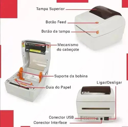 Impressora Tomate MDK-006 600 DPI Código De Barras E Etiquetas USB