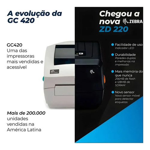 Impressora Zebra Zd220 De Etiquetas 203dpi (zbr01) Cor Cinza-escuro 110/240V (Bivolt)