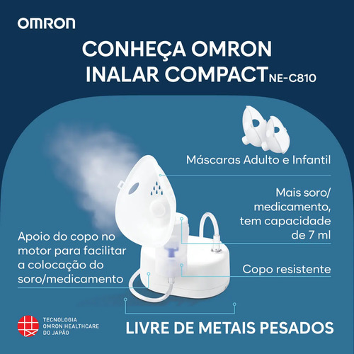 Inalador Nebulizador Omron Inalar Compact Ne-C810 Portatil Silencioso Aparelho Adulto Infantil Inalar Compact Anvisa Inmetro