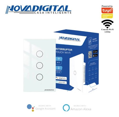 Interruptor Inteligente Wifi Novadigital 3 Teclas Botões Touch Tuya Smart Life Alexa Google 110v 220v Bivolt 4x2 Lite