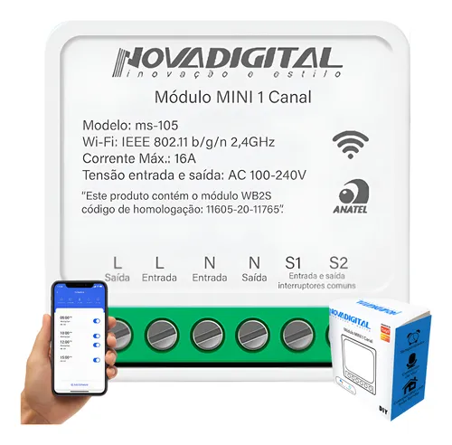 Interruptor inteligente wifi novadigital mini 1ch 16a alexa