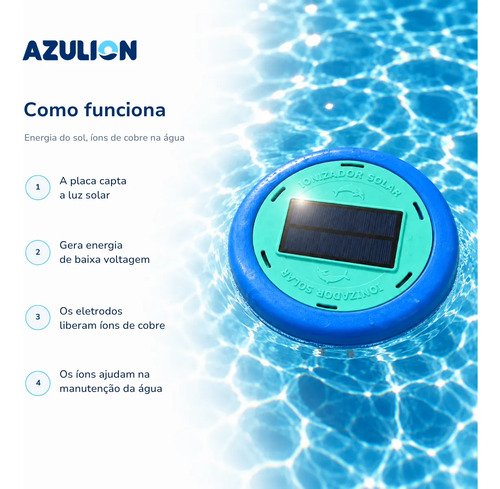 Ionizador Solar Piscina Azulion Até 60 Mil Litros Cobre