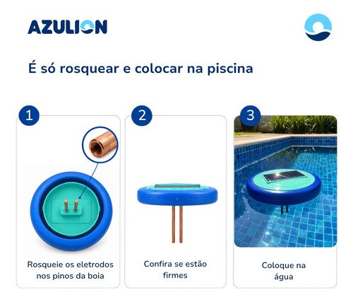 Ionizador Solar Piscina Azulion Até 60 Mil Litros Cobre