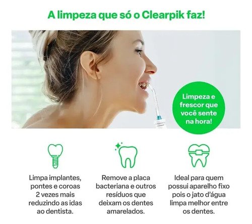 Irrigador Oral Clearpik Family 600ml Bivolt Com 5 Bicos Para Limpeza Profunda De Aparelhos Ortodônticos Implantes E Gengivas - HC037