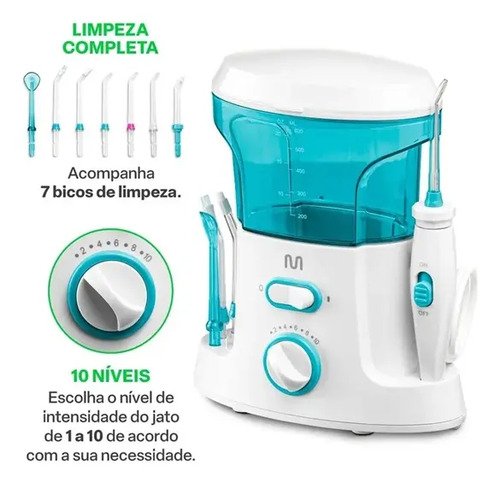 Irrigador Oral Clearpik Family 600ml Bivolt Com 5 Bicos Para Limpeza Profunda De Aparelhos Ortodônticos Implantes E Gengivas - HC037