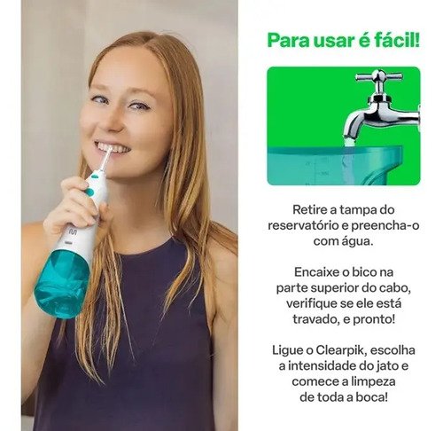 Irrigador Oral Clearpik Family 600ml Bivolt Com 5 Bicos Para Limpeza Profunda De Aparelhos Ortodônticos Implantes E Gengivas - HC037