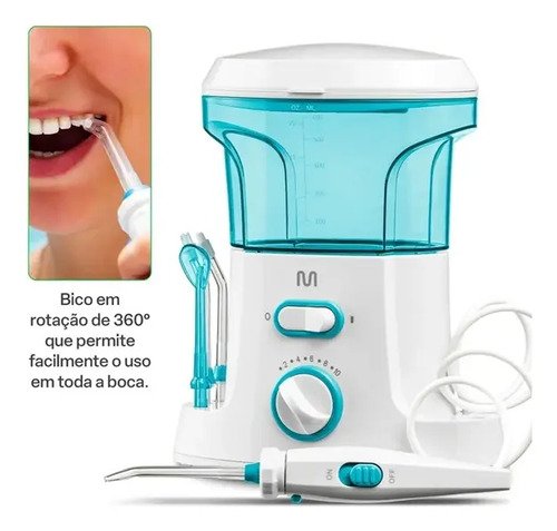 Irrigador Oral Clearpik Family 600ml Bivolt Com 5 Bicos Para Limpeza Profunda De Aparelhos Ortodônticos Implantes E Gengivas - HC037