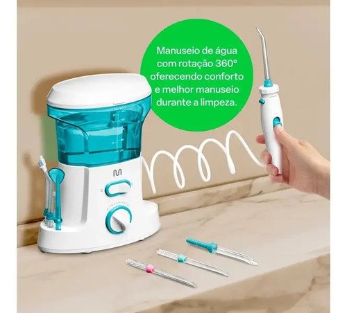 Irrigador Oral Clearpik Family 600ml Bivolt Com 5 Bicos Para Limpeza Profunda De Aparelhos Ortodônticos Implantes E Gengivas - HC037
